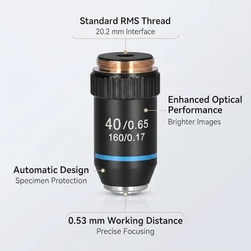 Fafeicy 40X Achromatic Microscope Objective Lens | Brass, 20.2mm RMS Interface, Bright & Sharp Imaging thumbnail 2