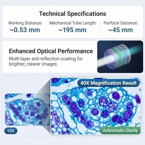 Fafeicy 40X Achromatic Microscope Objective Lens | Brass, 20.2mm RMS Interface, Bright & Sharp Imaging thumbnail 4