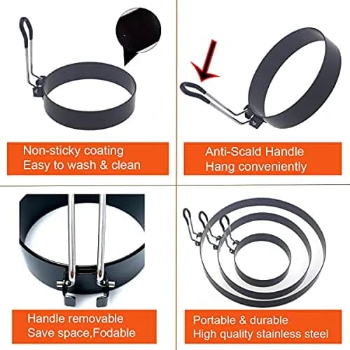 WOWITIS Large 2 Pack 8" Omelette Ring for Griddle | Non-stick Stainless Steel Egg Separator with Silicone Handle thumbnail 8