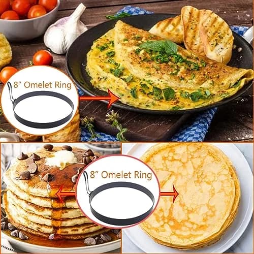 WOWITIS Large 2 Pack 8" Omelette Ring for Griddle | Non-stick Stainless Steel Egg Separator with Silicone Handle thumbnail 3