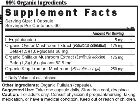 Nature's Fusions Nutri L-Ergothioneine 600mg | Organic Mushroom Complex for Adults thumbnail 7