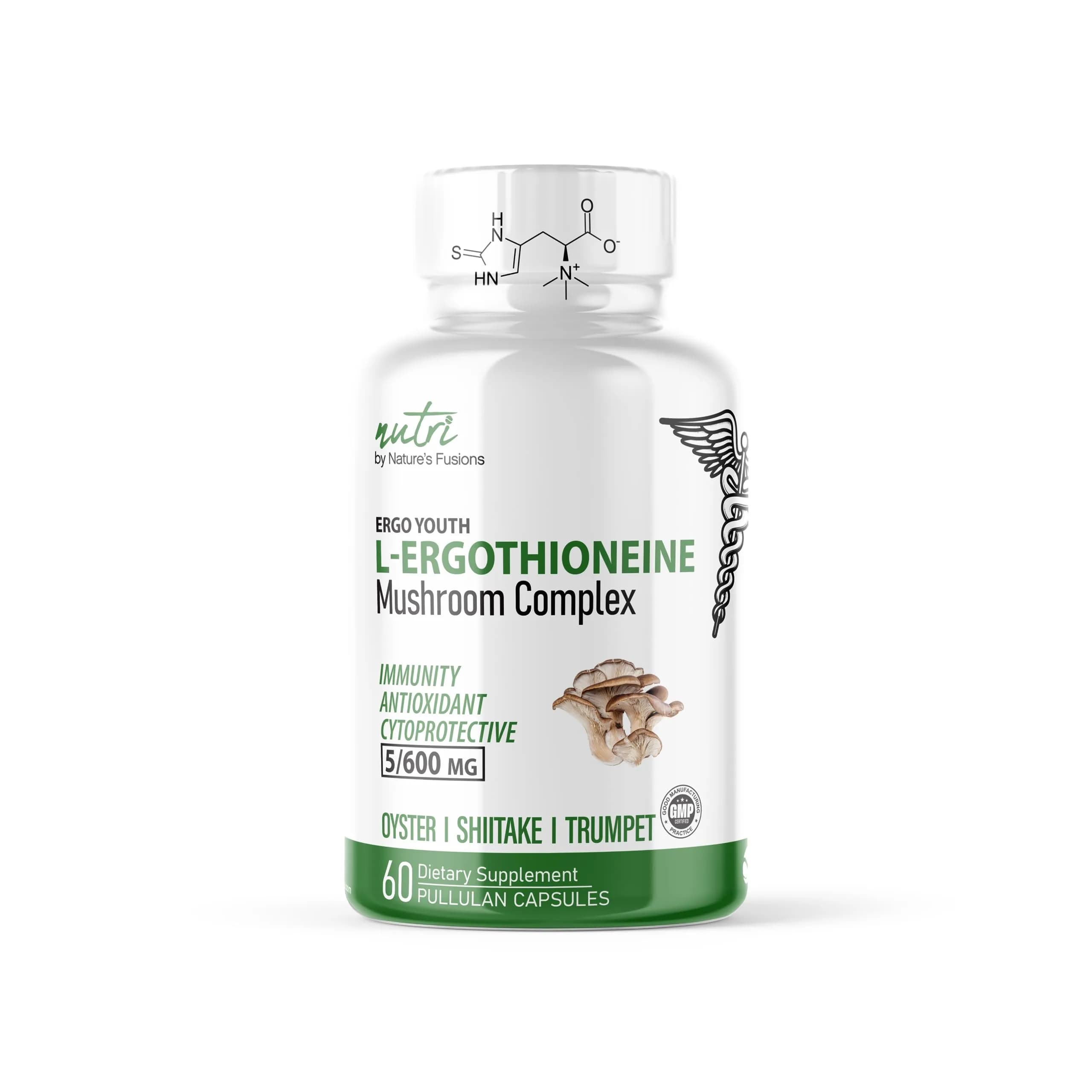 Nature's Fusions Nutri L-Ergothioneine 600mg | Organic Mushroom Complex for Adults — Capsule