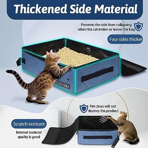 Petskd Portable Cat Travel Litter Box with Lid, Blue 40 cm (15.7 in) | Leakproof & Odor-Preventing for Travel thumbnail 4