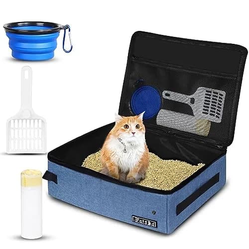 Petskd Portable Cat Travel Litter Box with Lid, Blue 50cm x 38cm x 15cm | Leak-Proof & Odor Control for Travel thumbnail 1