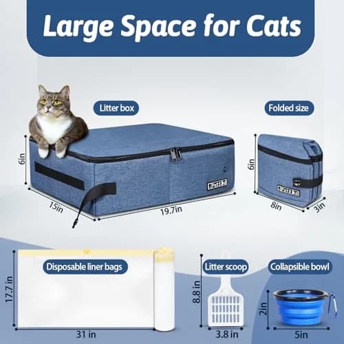 Petskd Portable Cat Travel Litter Box with Lid, Blue 50cm x 38cm x 15cm | Leak-Proof & Odor Control for Travel thumbnail 2