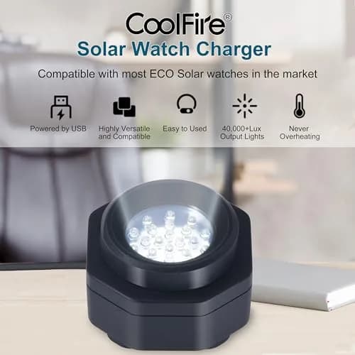 CoolFire Solar Watch Charger USB-C UV-Free Safe 24/7 | Fits G-Shock, Citizen, Seiko, Garmin thumbnail 4