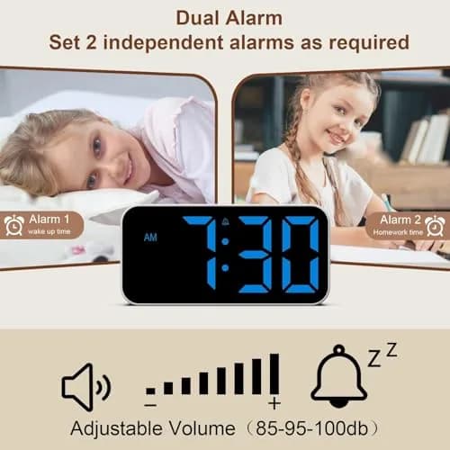 Topski Digital Alarm Clock with Night Light | Large 7-inch Display, Dual Alarm, Snooze, Dimmable Bedside Clock for Kids Teens thumbnail 5