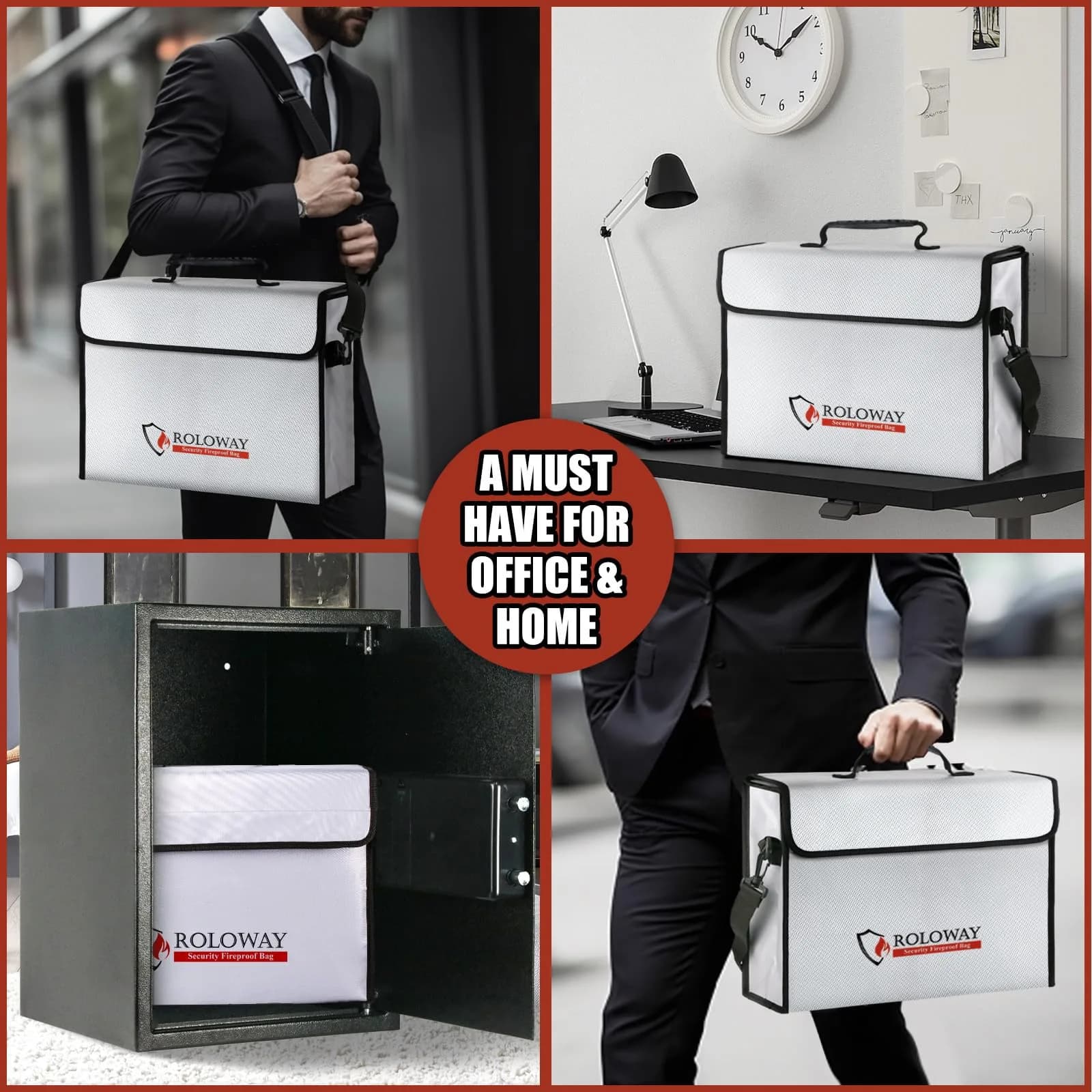 ROLOWAY Large Fireproof Document Bag 15x12x5 inches | 5200°F Heat Insulated, Water-Resistant, Lockable Zipper - view 7