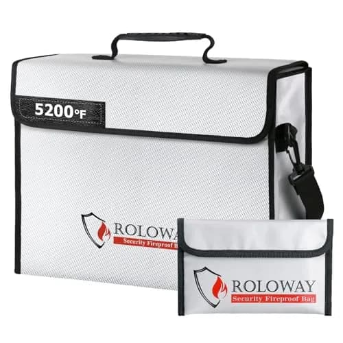 ROLOWAY Large Fireproof Document Bag 15x12x5 inches | 5200°F Heat Insulated, Water-Resistant, Lockable Zipper thumbnail 1