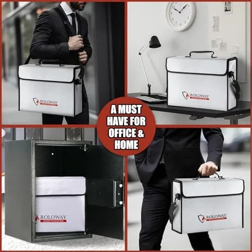 ROLOWAY Large Fireproof Document Bag 15x12x5 inches | 5200°F Heat Insulated, Water-Resistant, Lockable Zipper thumbnail 7