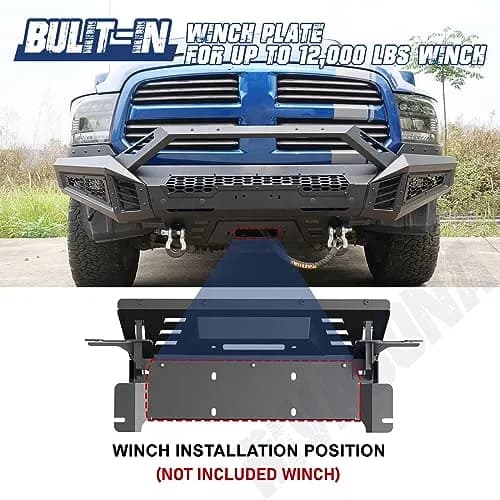 Hawkley Ram 1500 Front Bumper with Bull Bar & Skid Plate | Heavy-Duty Steel, Winch Ready (70-120c) thumbnail 4