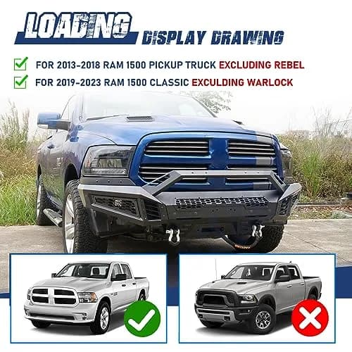 Hawkley Ram 1500 Front Bumper with Bull Bar & Skid Plate | Heavy-Duty Steel, Winch Ready (70-120c) thumbnail 5