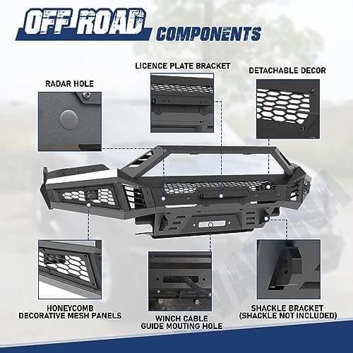 Hawkley Ram 1500 Front Bumper with Bull Bar & Skid Plate | Heavy-Duty Steel, Winch Ready (70-120c) thumbnail 2