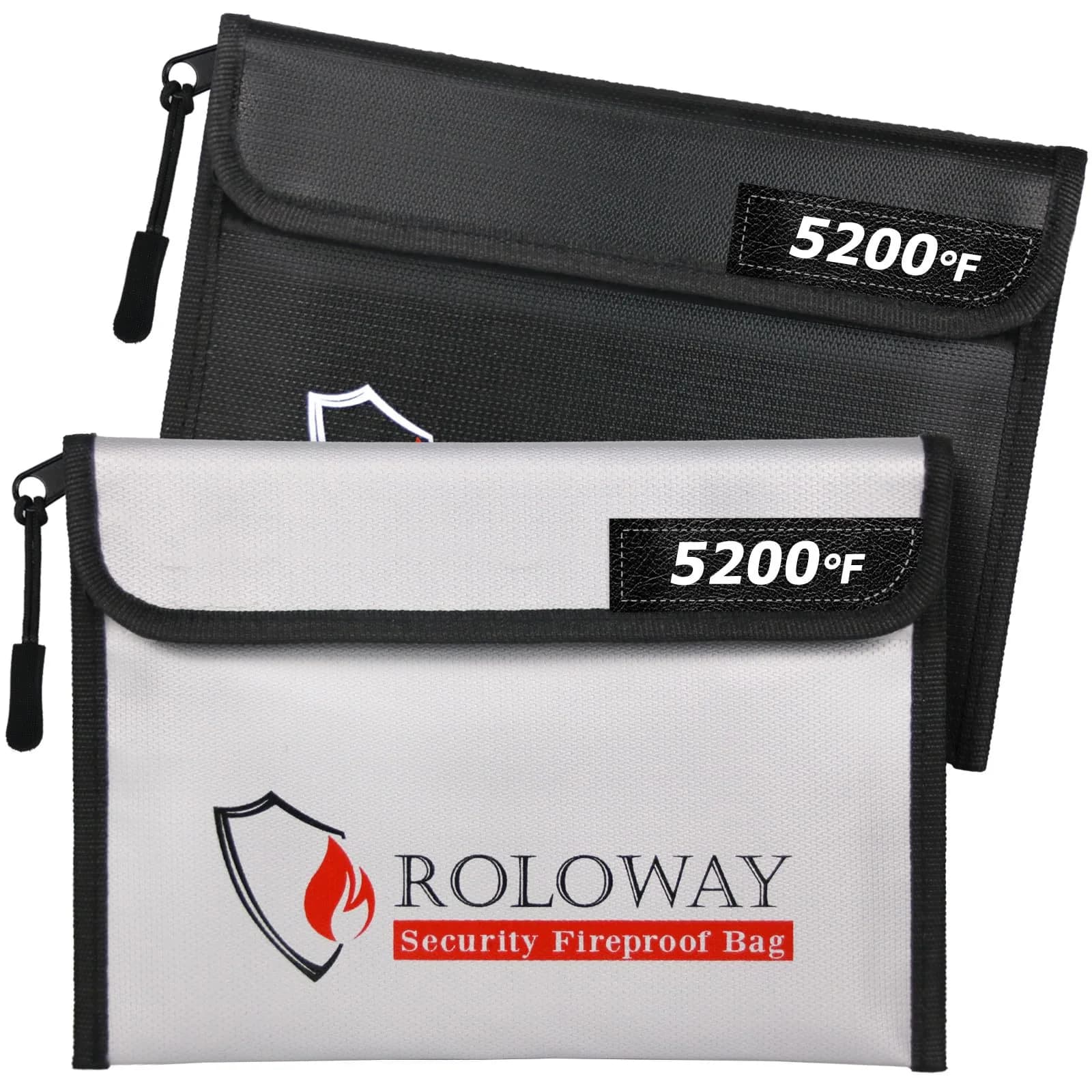 ROLOWAY 5200℉ Silver & Black Fireproof Bag (9.6 x 6.6 inches) for Document & Cash Protection - main product image