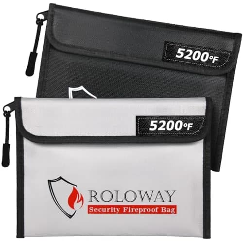 ROLOWAY Fireproof Bag (9.6 x 6.6 inches) 5200℉ Heat Insulated, Fireproof Money Bag with Zipper for Cash (2-Pack) thumbnail 1