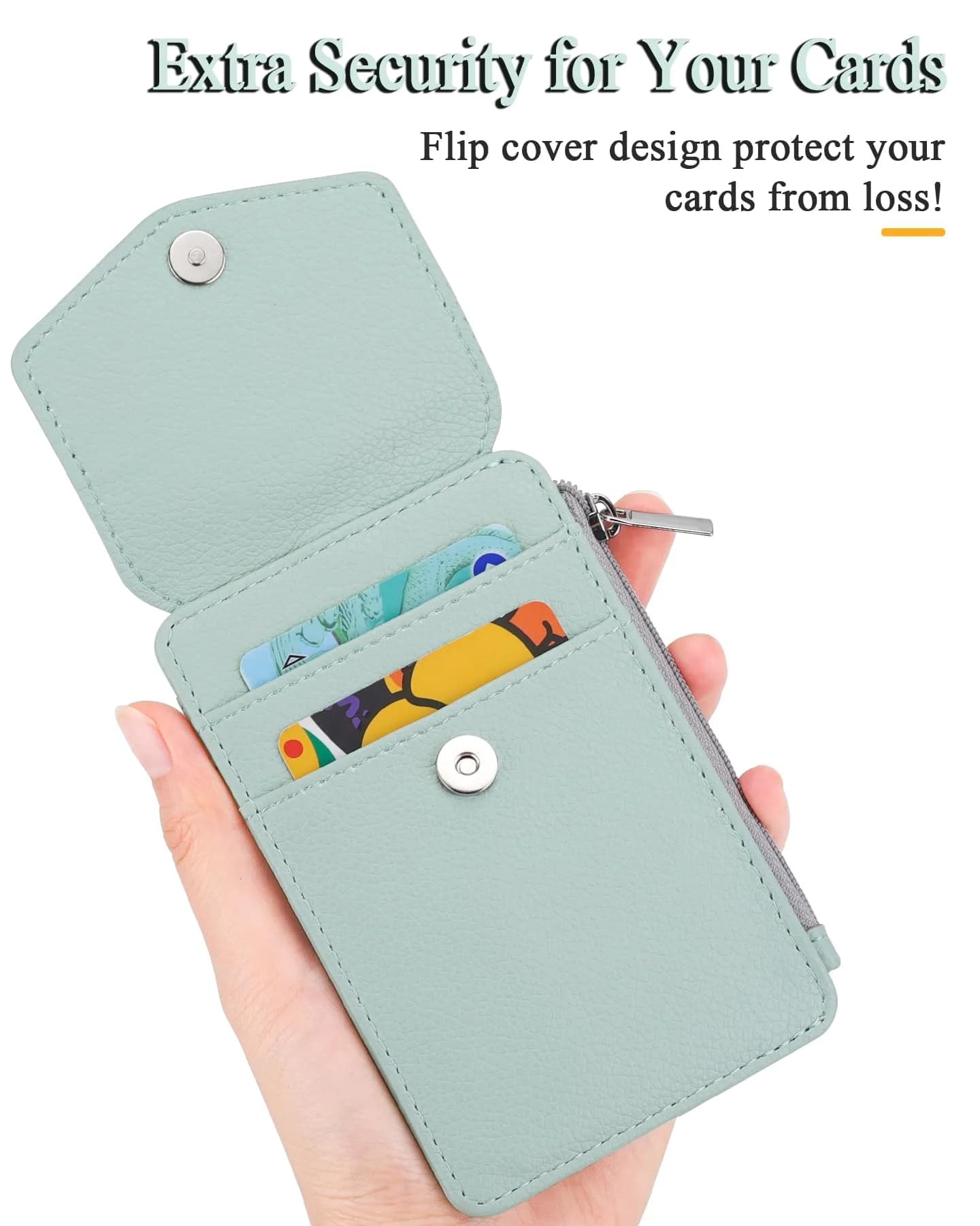 Teskyer Lichee Light Green PU Leather ID Badge Holder with Lanyard & Zipper Pocket - view 4