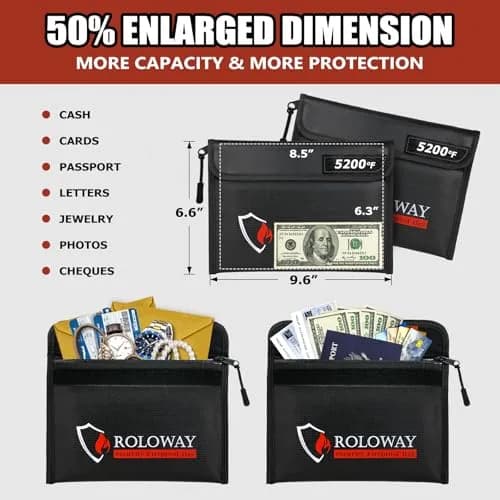 ROLOWAY Fireproof Bag 24.4 x 16.8 cm (9.6 x 6.6 inches) | 10-Layer Heat Insulated Document & Cash Protection thumbnail 4