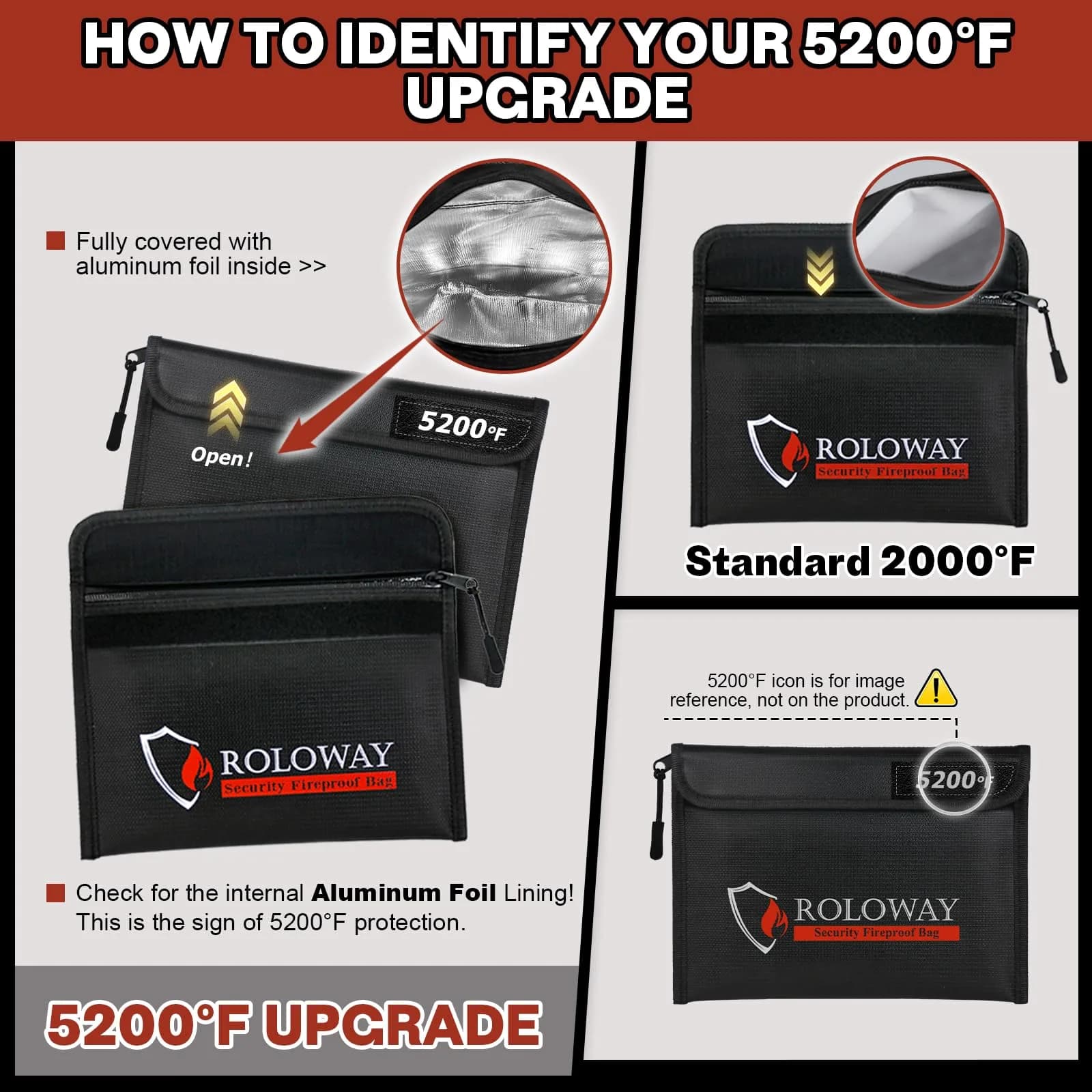 ROLOWAY Fireproof Bag 24.4 x 16.8 cm (9.6 x 6.6 inches) | 10-Layer Heat Insulated Document & Cash Protection - view 6