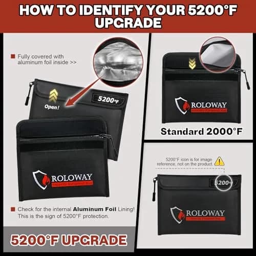 ROLOWAY Fireproof Bag 24.4 x 16.8 cm (9.6 x 6.6 inches) | 10-Layer Heat Insulated Document & Cash Protection thumbnail 6