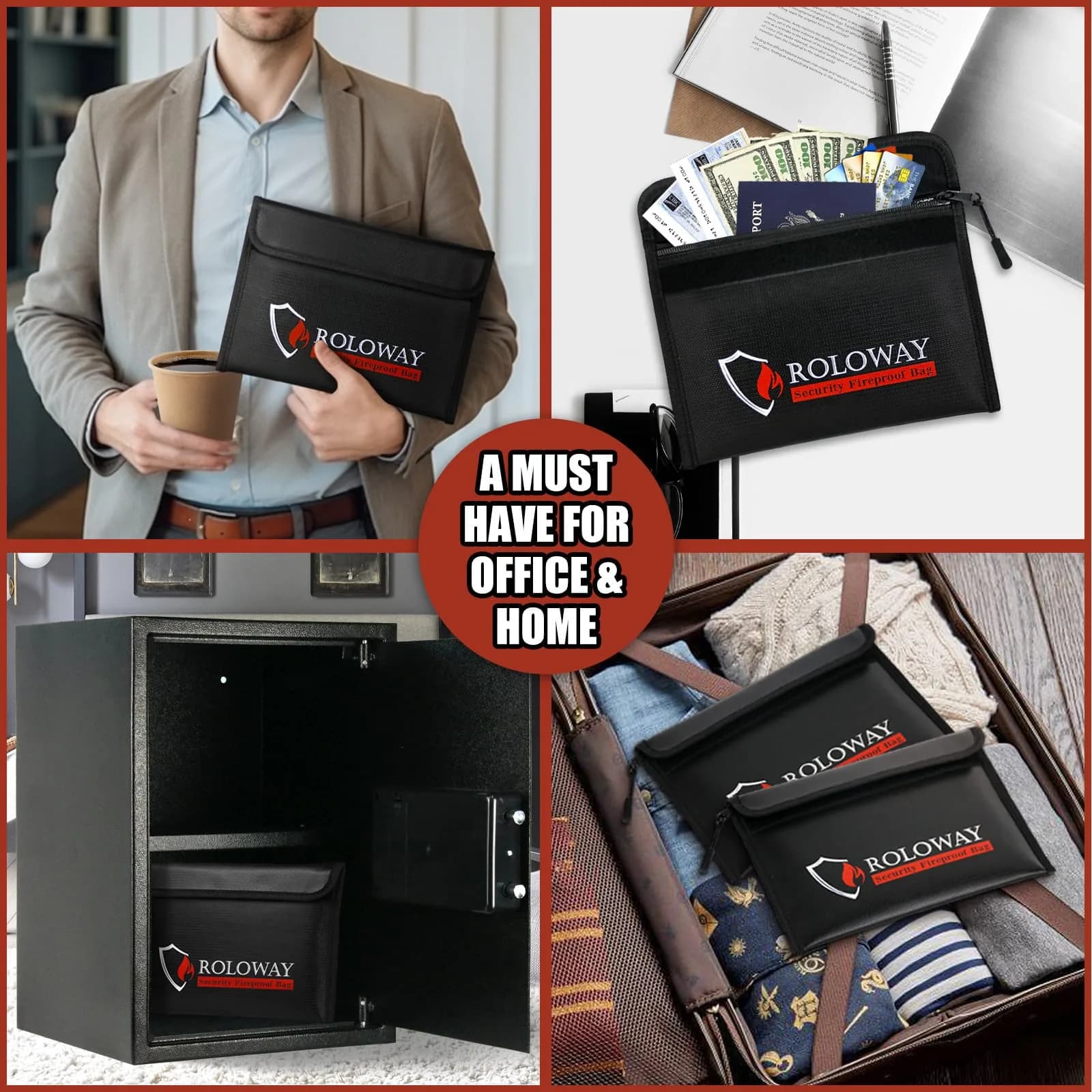 ROLOWAY Fireproof Bag 24.4 x 16.8 cm (9.6 x 6.6 inches) | 10-Layer Heat Insulated Document & Cash Protection - view 7