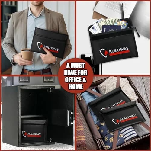 ROLOWAY Fireproof Bag 24.4 x 16.8 cm (9.6 x 6.6 inches) | 10-Layer Heat Insulated Document & Cash Protection thumbnail 7