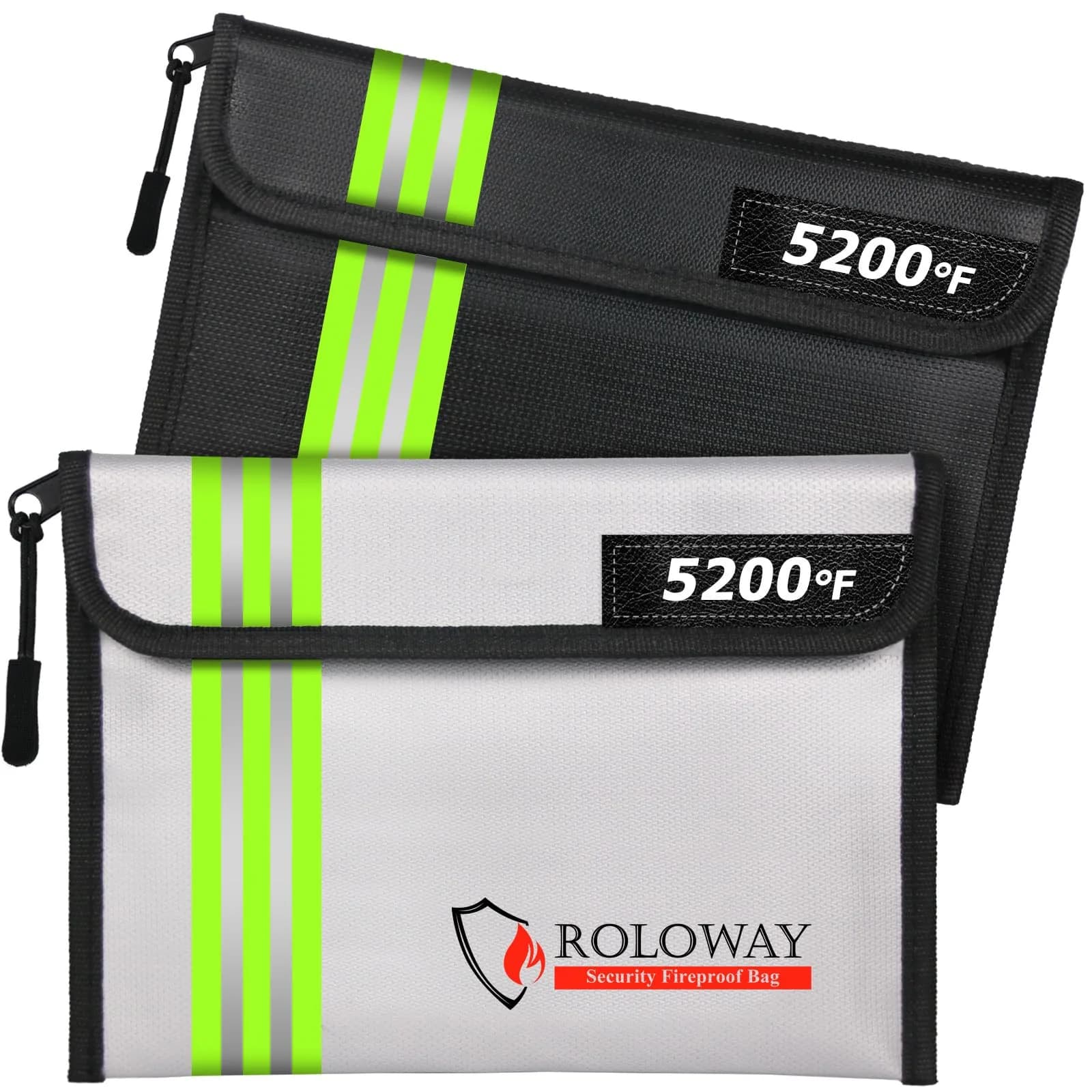 ROLOWAY 9.6 x 6.6 Inch Fireproof Bag - 5200℉ Silver & Black With Reflective Strip - main product image