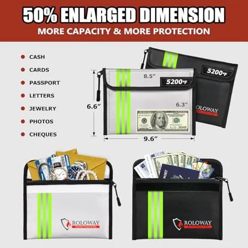 ROLOWAY Fireproof Bag 9.6 x 6.6 inch | Heat Resistant up to 5200°F, Water-Resistant with Reflective Strip (2-Pack) thumbnail 4