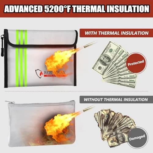 ROLOWAY Fireproof Bag 9.6 x 6.6 inch | Heat Resistant up to 5200°F, Water-Resistant with Reflective Strip (2-Pack) thumbnail 3