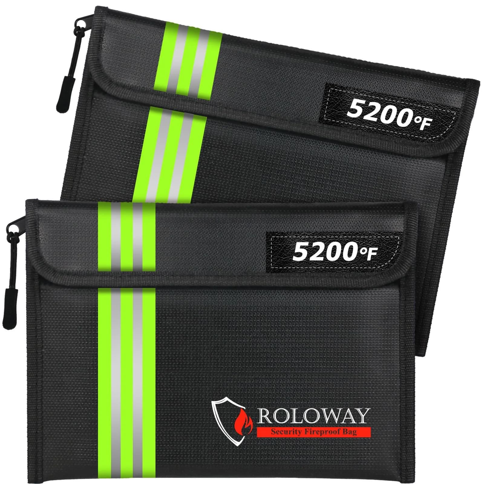 ROLOWAY 5200℉ Fireproof Bag with Reflective Strip - 9.6 x 6.6 Inch Black - main product image