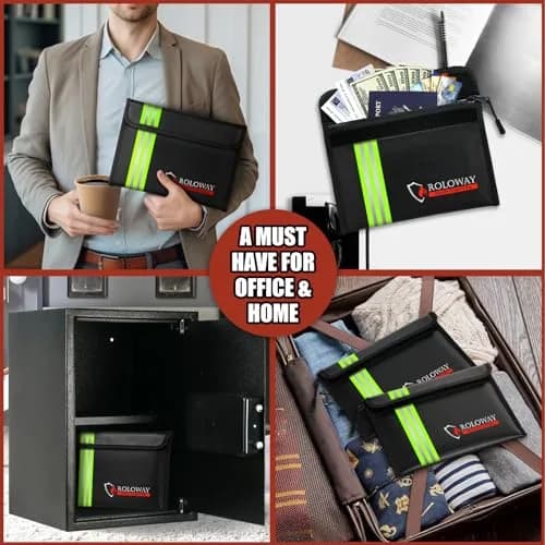 ROLOWAY Fireproof Bag (9.6 x 6.6 inches) 5200°F Heat Insulated with Reflective Strip for Cash & Documents thumbnail 7