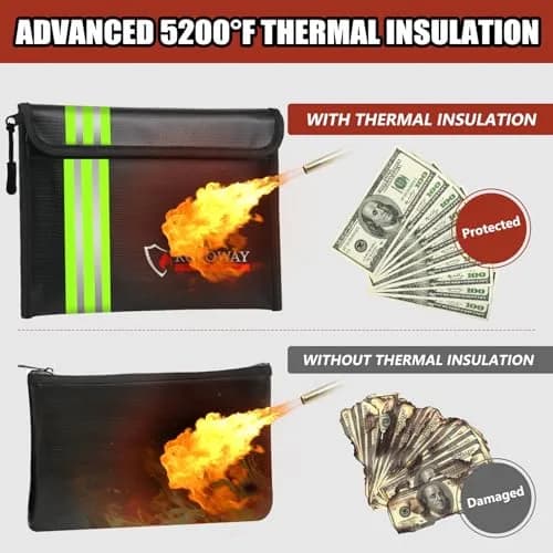 ROLOWAY Fireproof Bag (9.6 x 6.6 inches) 5200°F Heat Insulated with Reflective Strip for Cash & Documents thumbnail 3