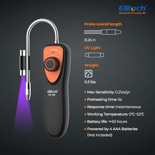 Elitech CLD-100 Refrigerant Leak Detector with UV Light | 8.26 inch Probe, 0.21oz/yr Sensitivity thumbnail 6