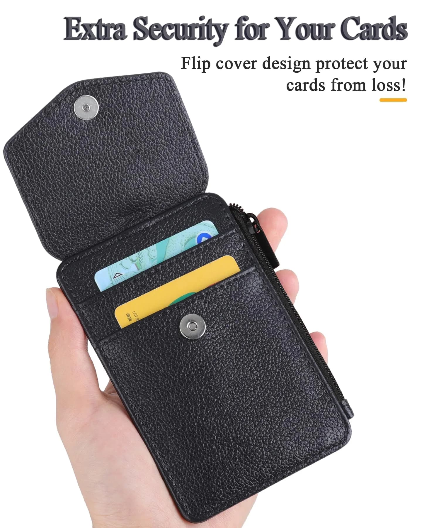 Teskyer Lichee Black PU Leather ID Badge Holder with Lanyard & Zipper Pocket | 4 Card Slots, 1 Clear ID Window - view 4