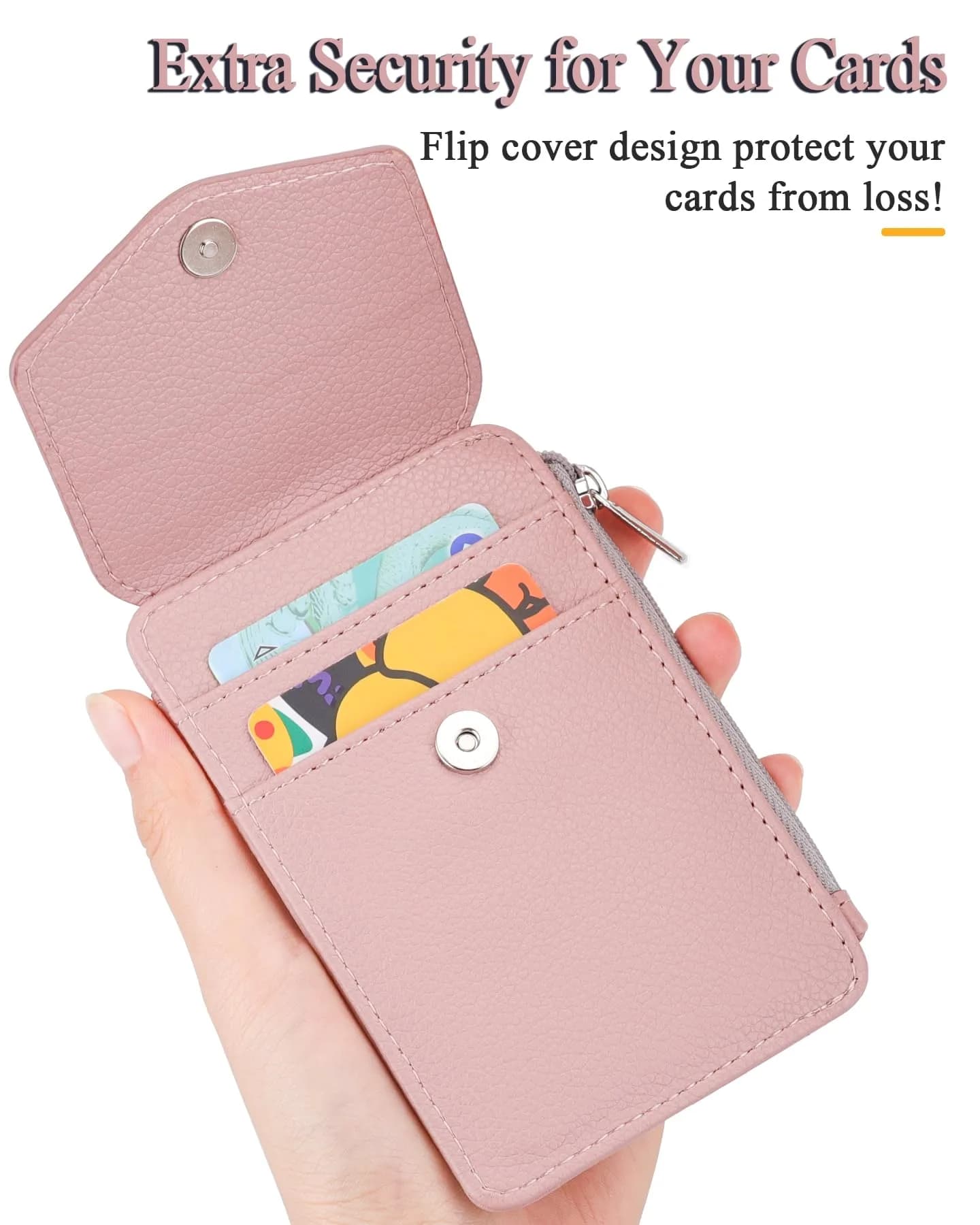 Teskyer Lichee Dark Pink PU Leather ID Badge Holder with Lanyard & Zipper Pocket - view 4