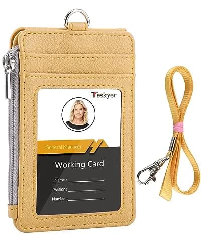 Teskyer ID Badge Holder with Lanyard, Lanyard Wallet, Lichee Yellow (3.1" x 4.7" | 7.6cm x 12cm) thumbnail 1
