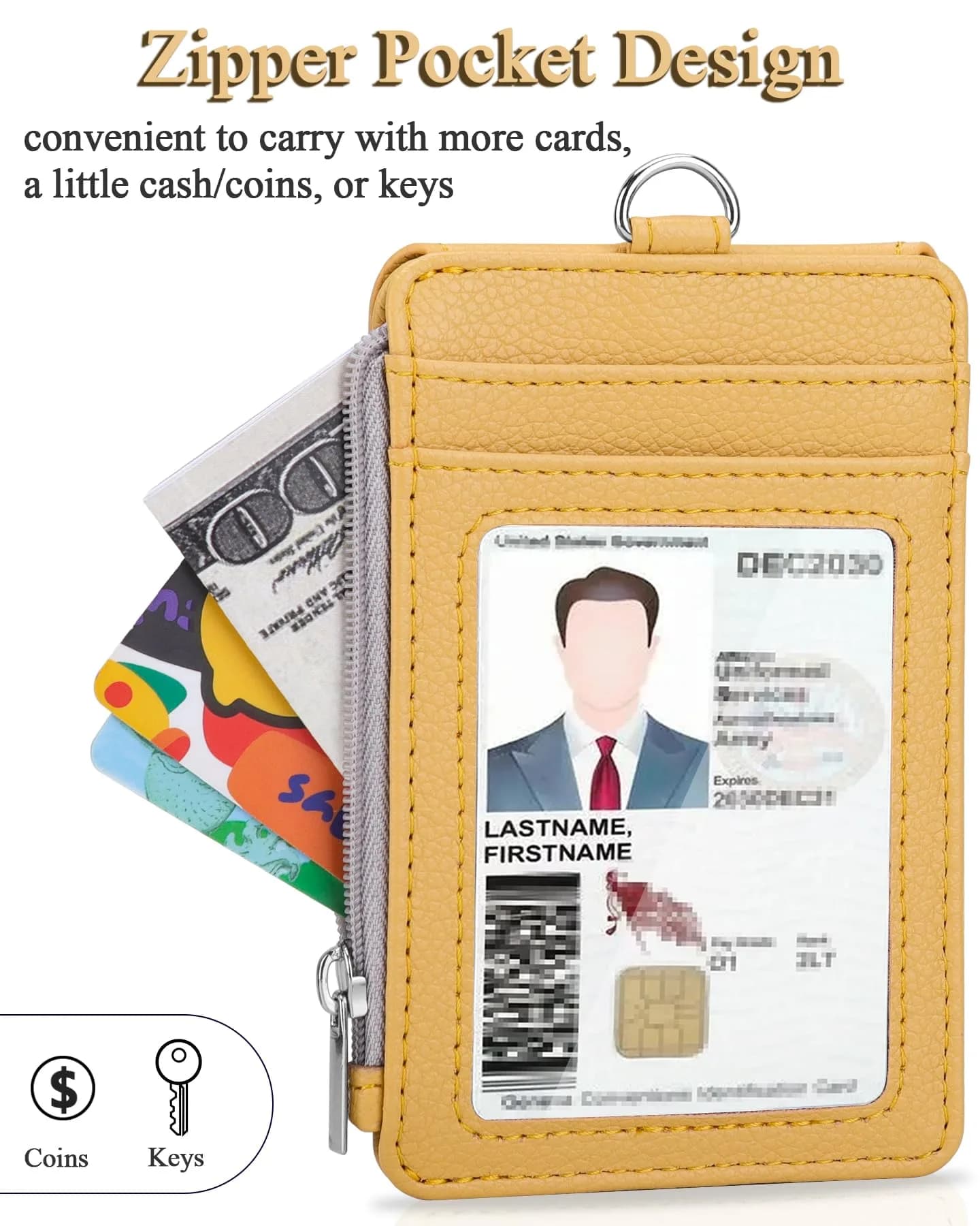 Teskyer ID Badge Holder with Lanyard, Lanyard Wallet, Lichee Yellow (3.1" x 4.7" | 7.6cm x 12cm) - view 5