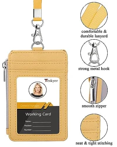 Teskyer ID Badge Holder with Lanyard, Lanyard Wallet, Lichee Yellow (3.1" x 4.7" | 7.6cm x 12cm) thumbnail 2