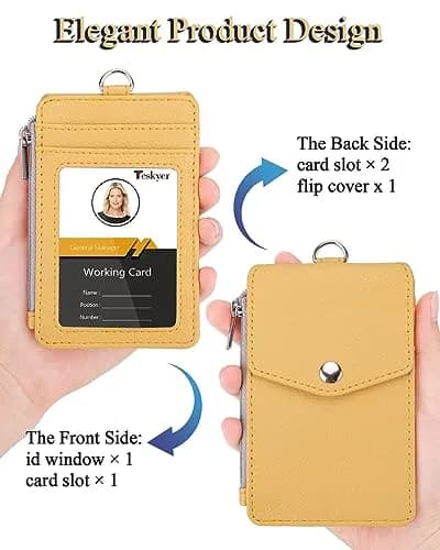 Teskyer ID Badge Holder with Lanyard, Lanyard Wallet, Lichee Yellow (3.1" x 4.7" | 7.6cm x 12cm) thumbnail 3