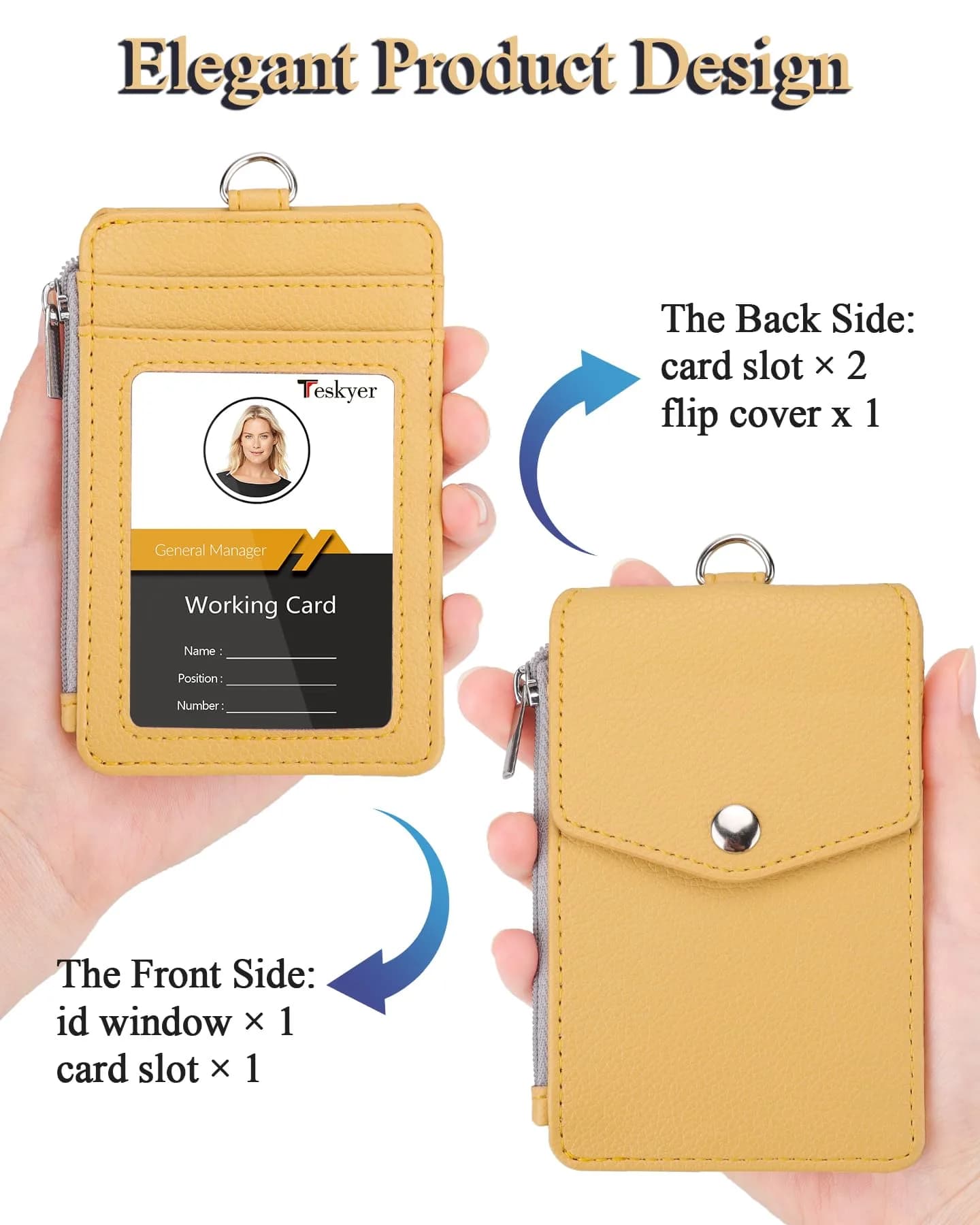 Teskyer ID Badge Holder with Lanyard, Lanyard Wallet, Lichee Yellow (3.1" x 4.7" | 7.6cm x 12cm) - view 3