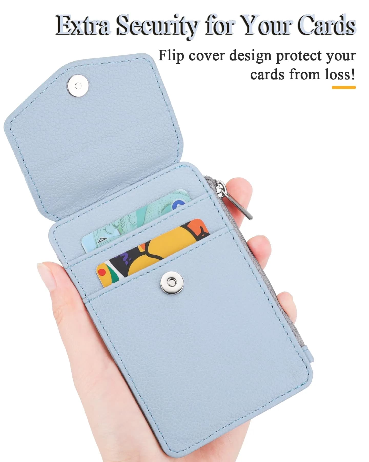 Teskyer Lichee Cyan PU Leather ID Badge Holder with Lanyard & Zipper Pocket | 4 Card Slots, 1 Clear ID Window - view 4