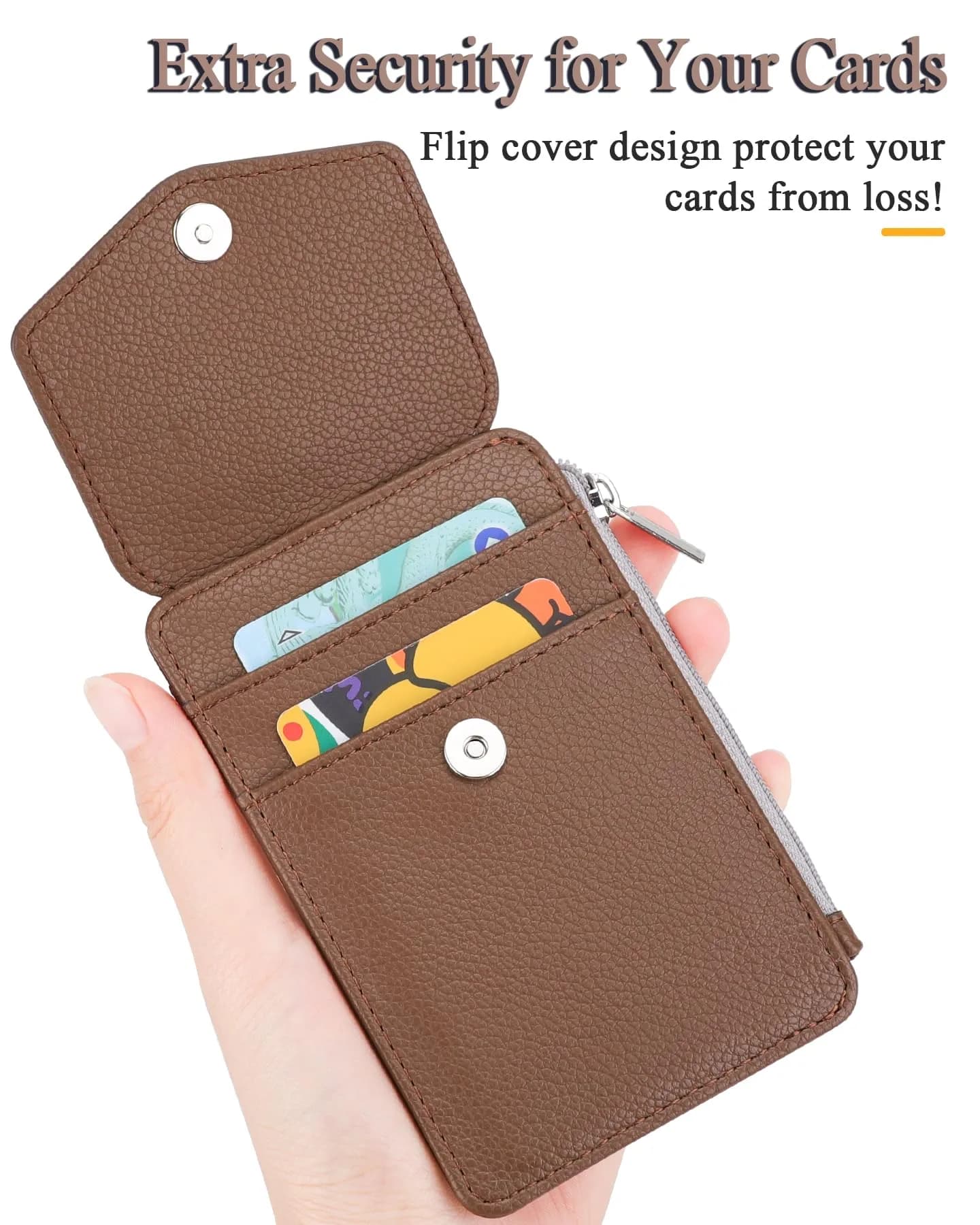 Teskyer Lichee Coffee PU Leather ID Badge Holder with Lanyard & Zipper Pocket - view 4