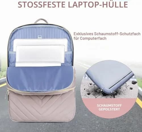 VANKEAN 17.3-inch Laptop Backpack for Women Large Capacity | Quilted Light Dusty Pink/Grey Purple thumbnail 5