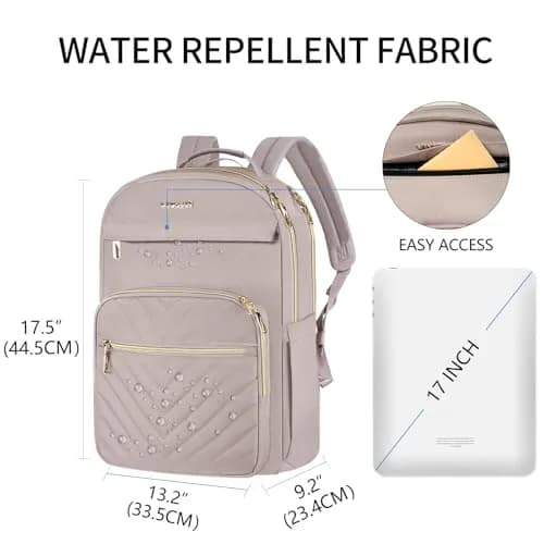 VANKEAN 17.3-inch Laptop Backpack for Women Large Capacity | Quilted Light Dusty Pink/Grey Purple thumbnail 4