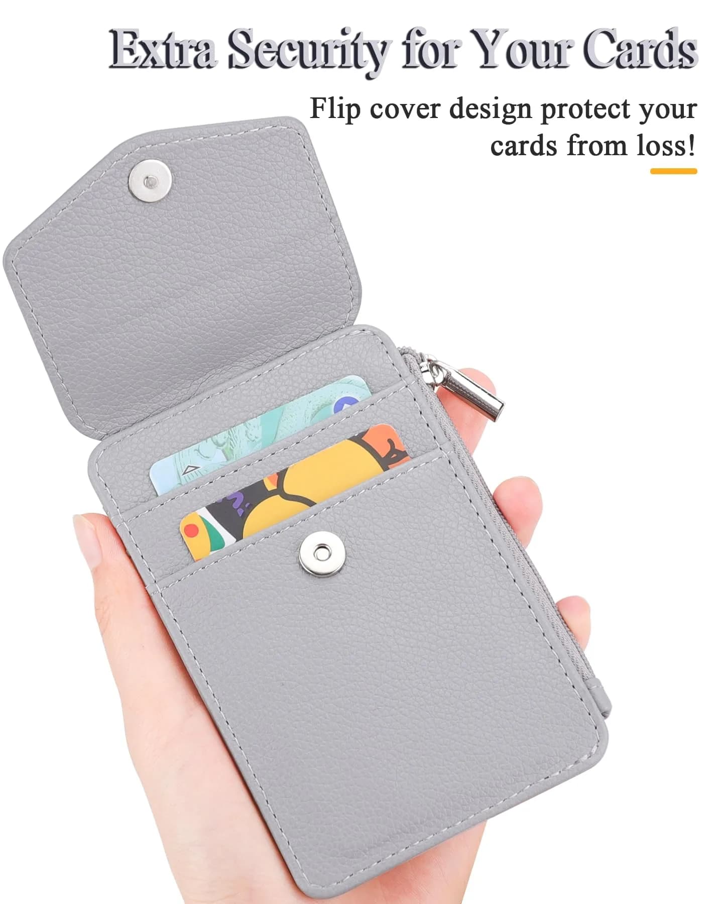 Teskyer Lichee Gray PU Leather ID Badge Holder with Lanyard & Zipper Pocket - view 4