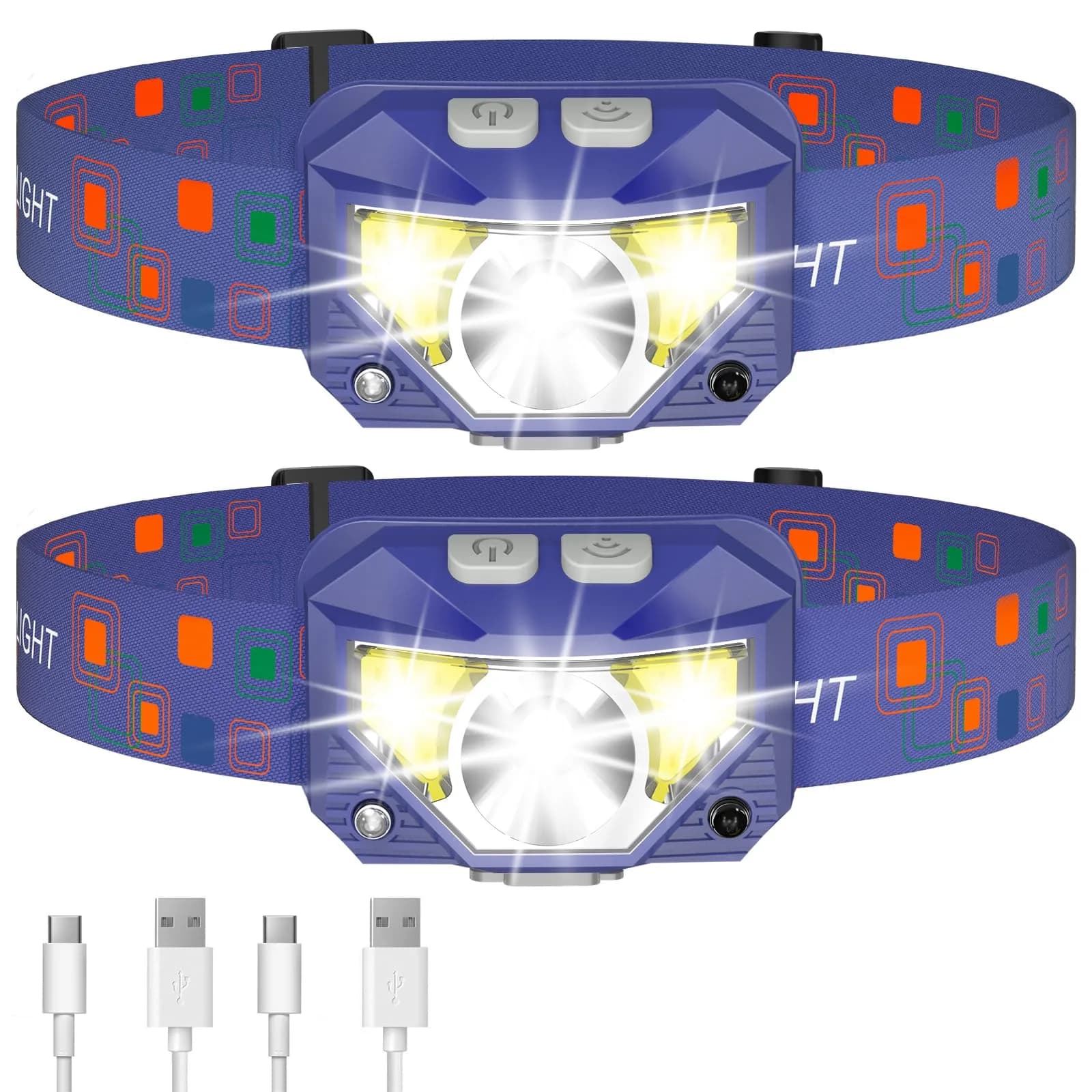LHKNL Headlamp Flashlight 2-Pack | 1000 Lumens, Waterproof, Rechargeable, Adjustable, 60° Rotation