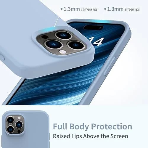 FUNMIKO Compatible with iPhone 15 Pro Max Case with Screen Protector | Silky Soft Silicone, Light Blue thumbnail 4
