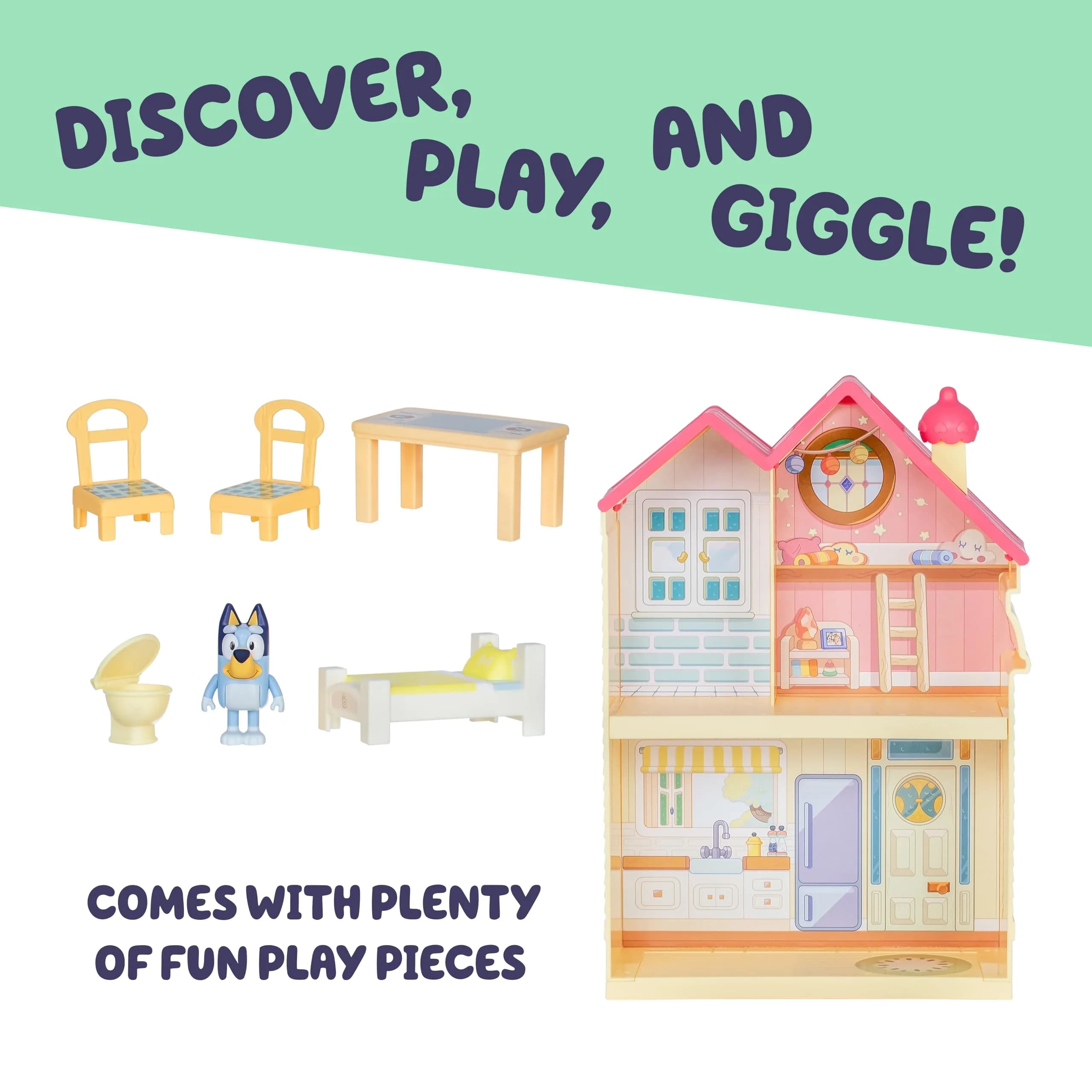 Bluey Mini House Playset with 2.5" Figure & 5 Accessories, 3 Room Play House Toys with Carry Handle, Compact Travel Toy (0.45 kg) - view 3