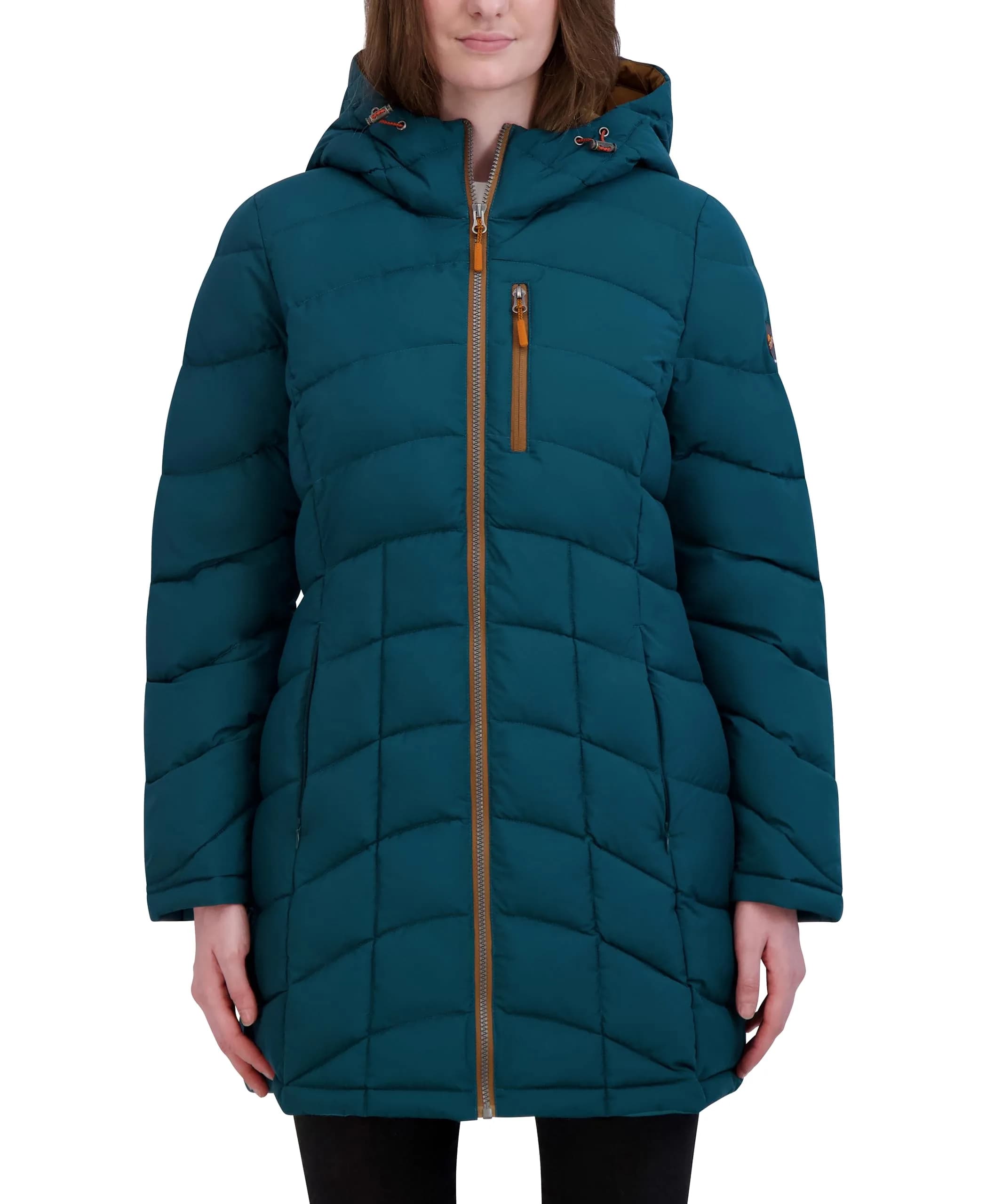 HFX Women's Longline Stretch Puffer Coat, Pine, XL | Water-Resistant, Active & Warm — Pine