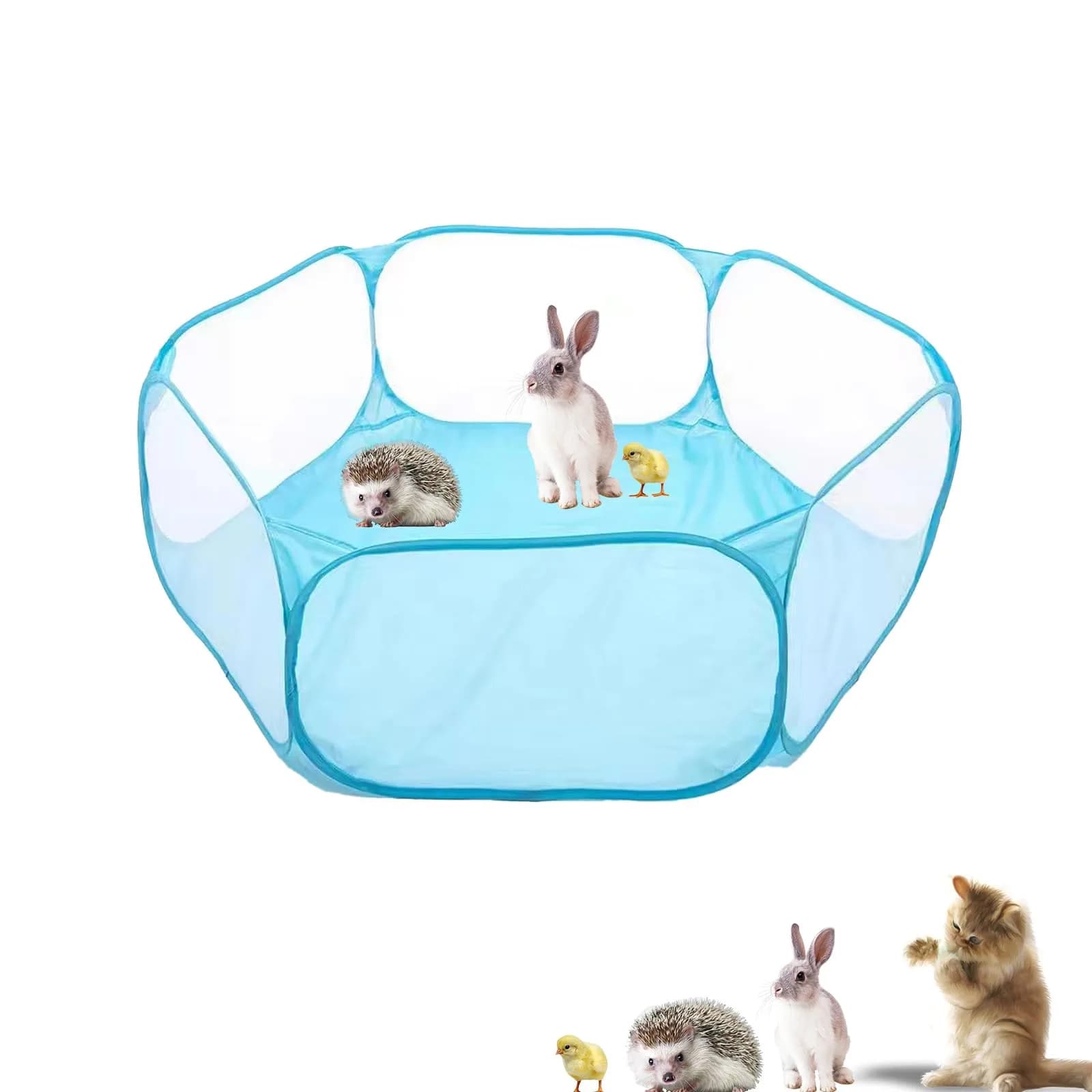 Sheldamy Small Animals Playpen 47'' x 24'' x 15'' | Portable Indoor Outdoor Pet Fence — Blue