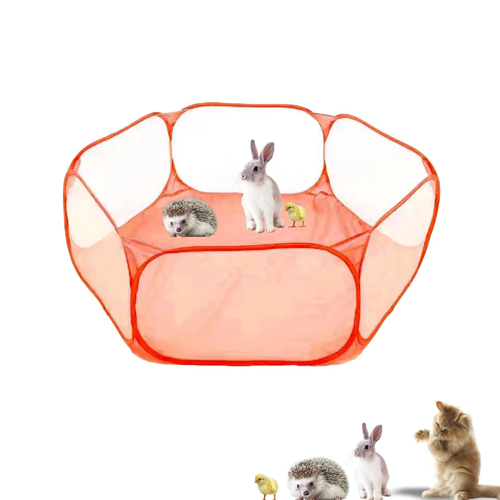 Sheldamy Small Animals Playpen 47'' x 24'' x 15'' | Portable Indoor Outdoor Pet Fence — Orange